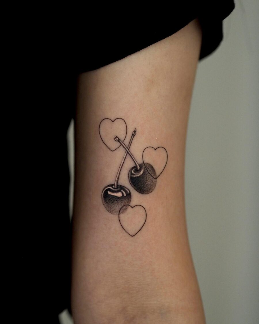 Charming cherry heart tattoo design inspiration