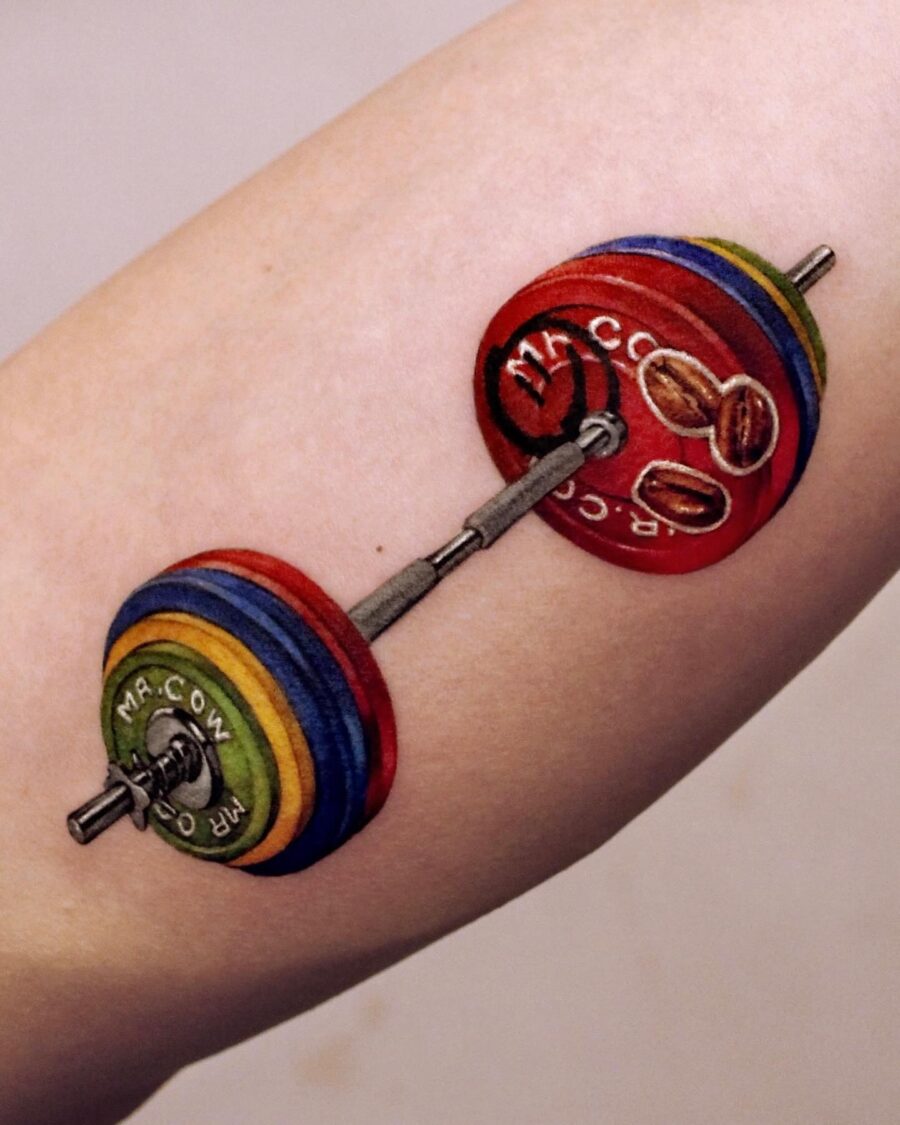 Bold and colorful weightlifting tattoo design
