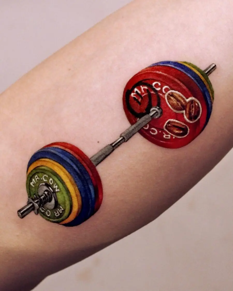 Bold and colorful weightlifting tattoo design