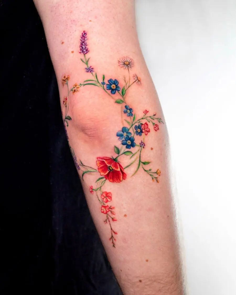 Vibrant Floral Tattoo on Arm