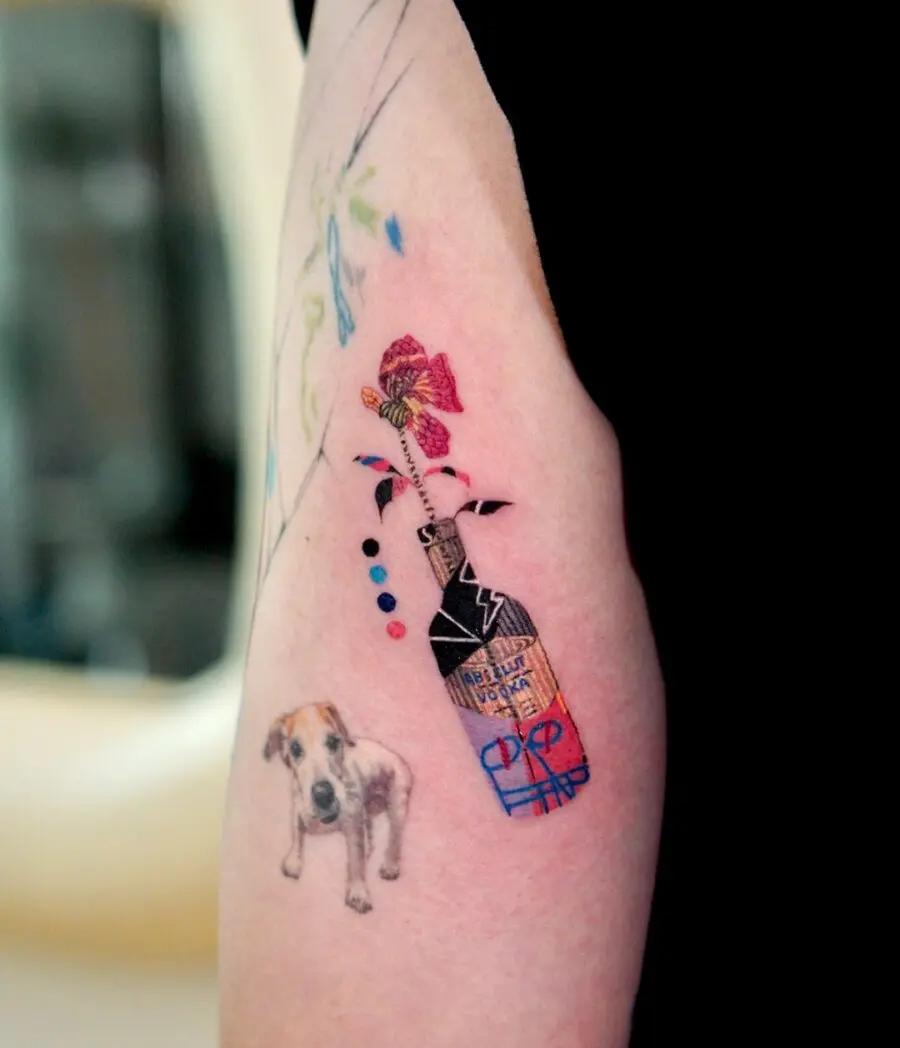 Whimsical birthday tattoo with playful elements