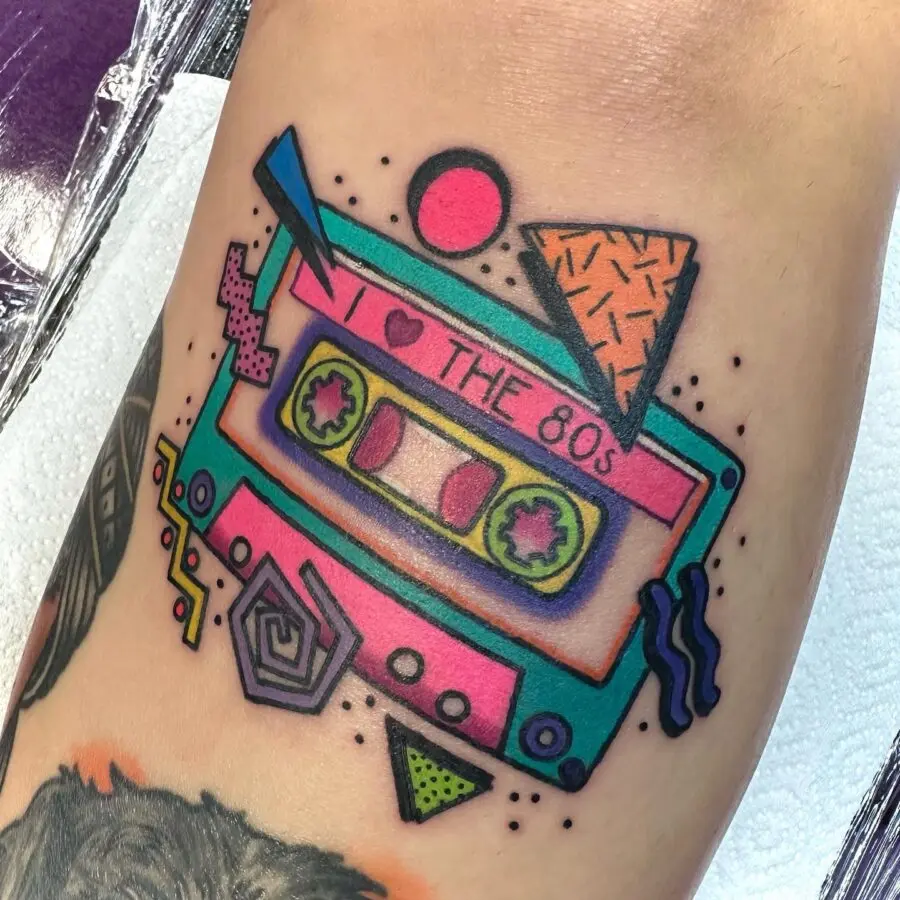 Bold 80s cassette tape with vibrant colors