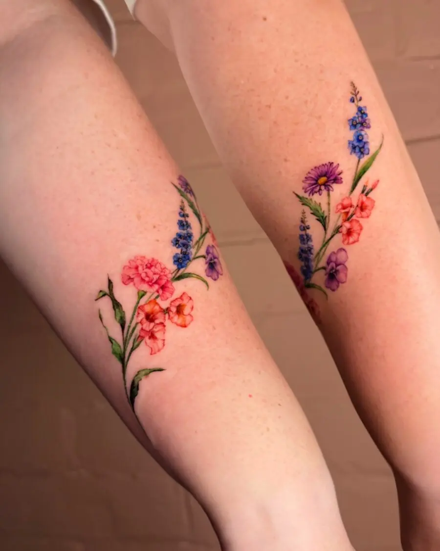 Vibrant floral tattoo designs on beautiful skin
