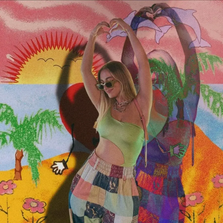 Vibrant patchwork outfit for concert vibes