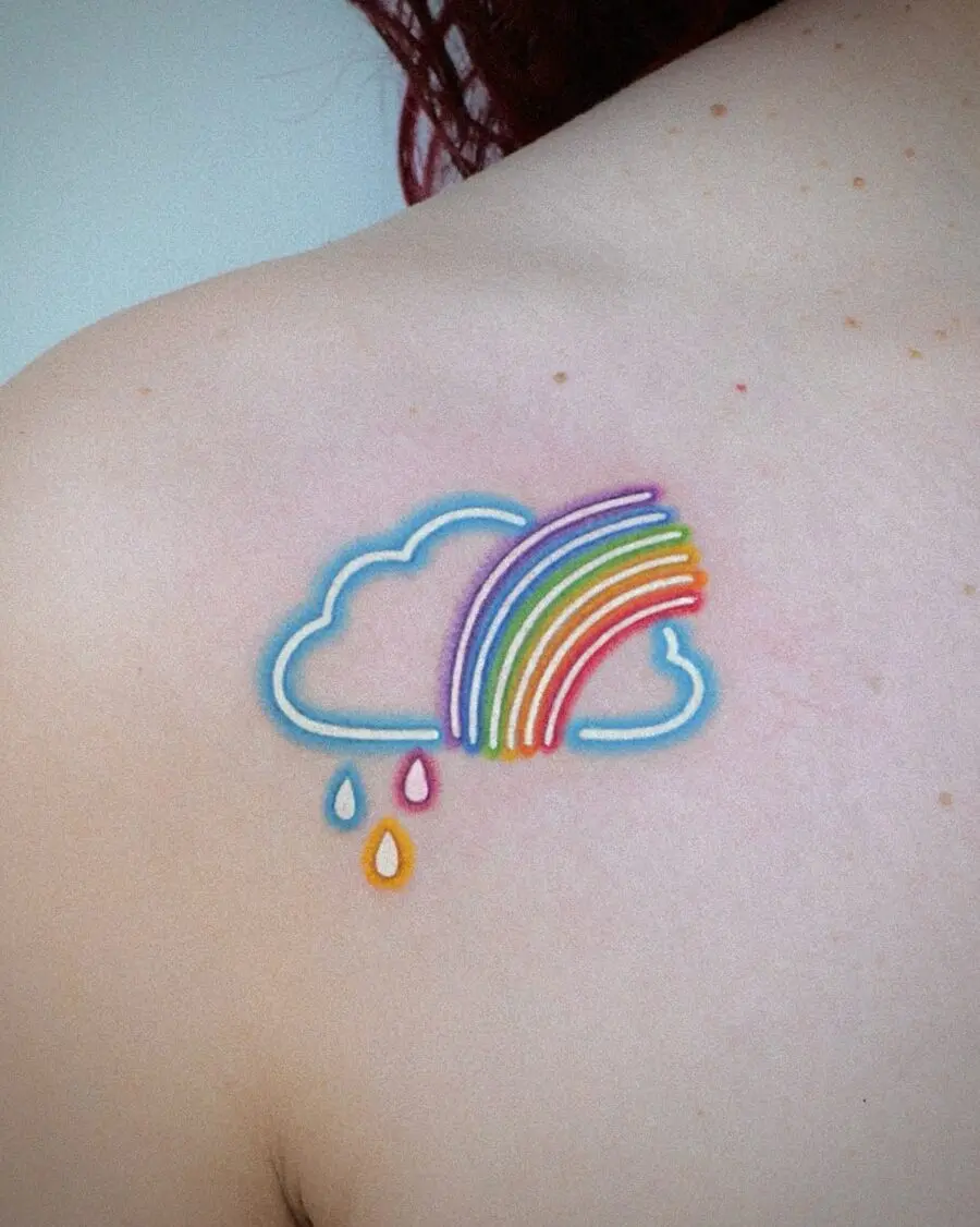 Vibrant Rainbow Cloud Tattoo on Skin