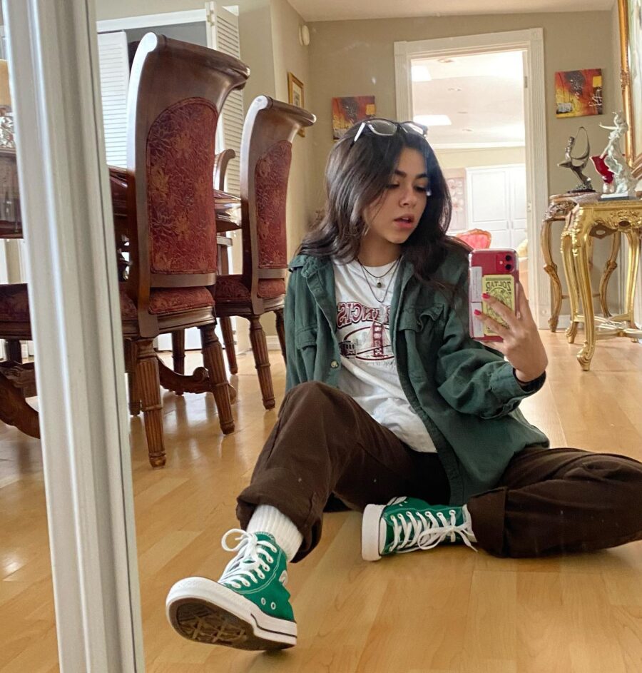 Stylish Converse Outfit with Green Accents