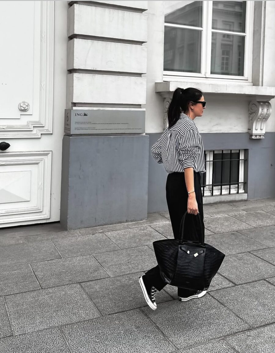 Chic Striped Blouse with Casual Converse Look