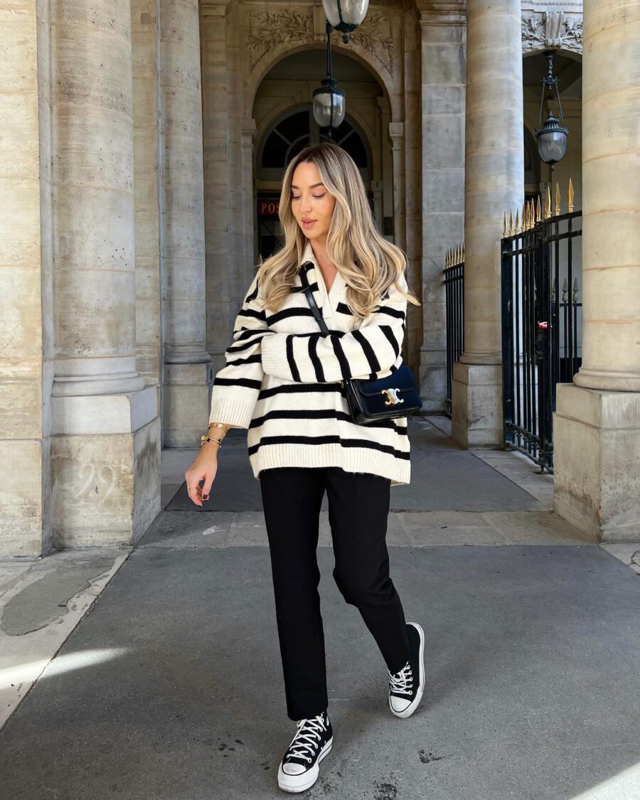 Chic Striped Sweater with Converse Vibe