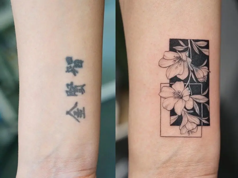 Elegant floral cover-up tattoo design