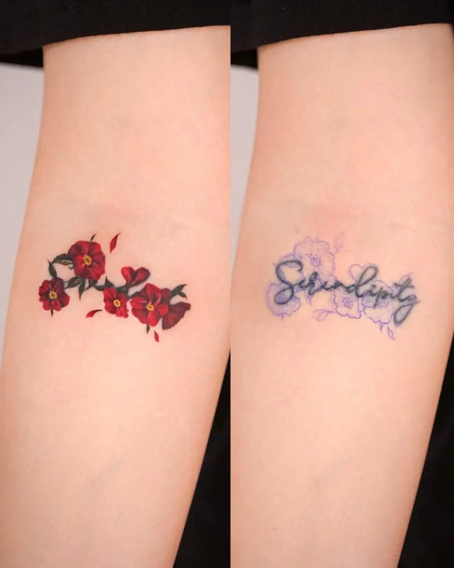 Elegant floral and script tattoo cover-ups