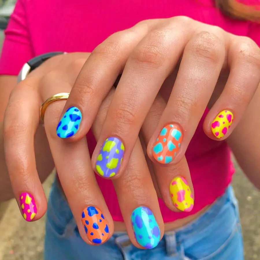 Vibrant Cow Print Nails for Fun Vibes