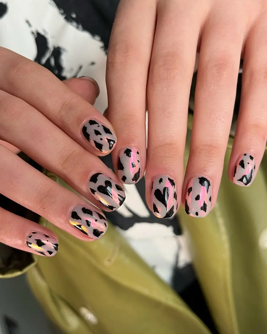 Fun and trendy cow print nail art