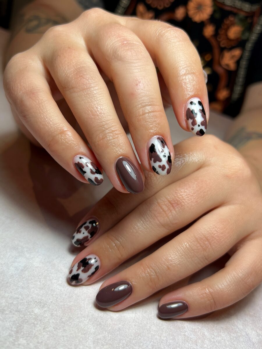 Chic Cow Print Nail Art Design