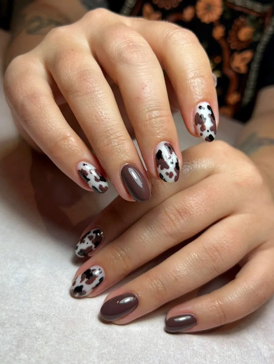 Chic Cow Print Nail Art Design
