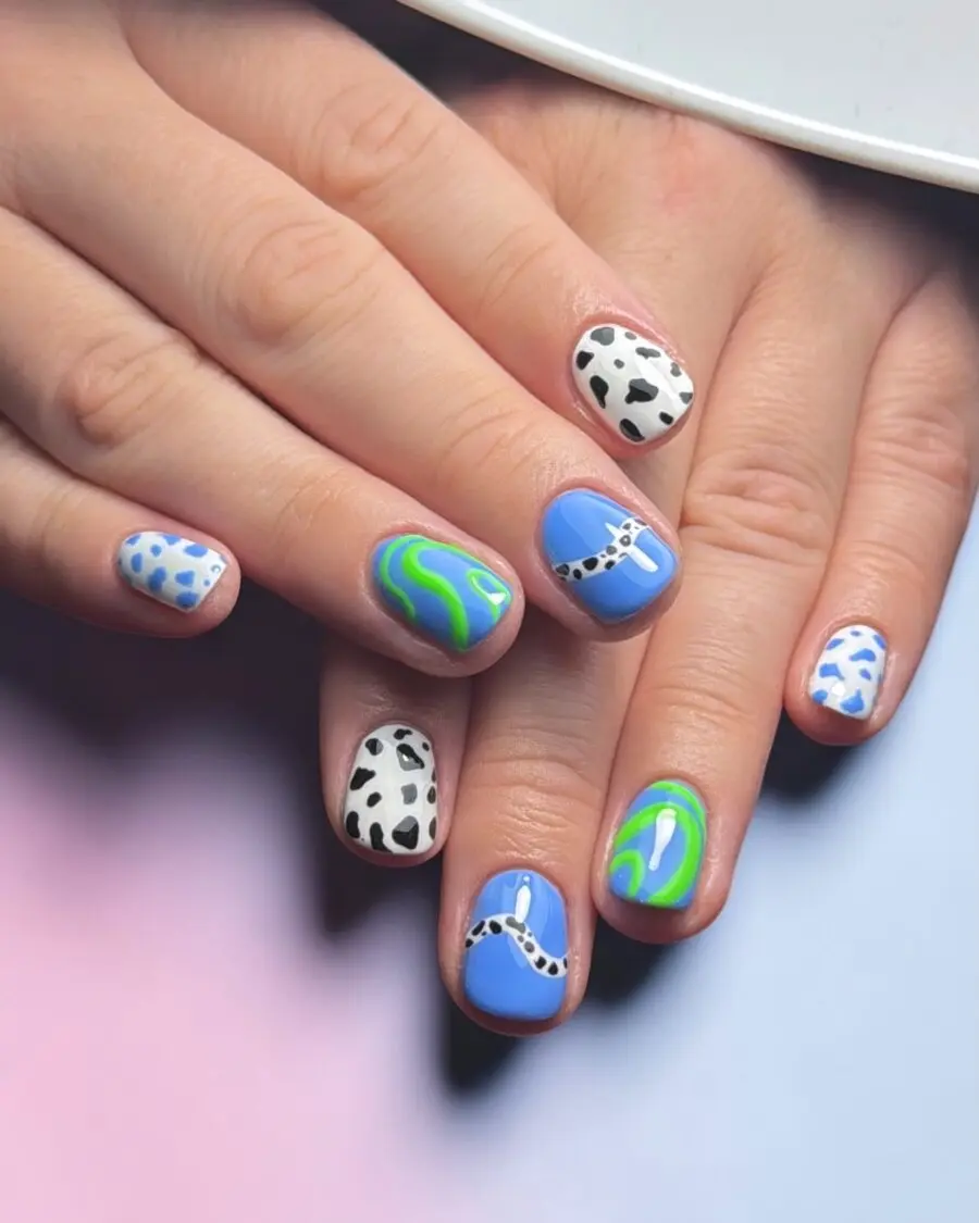 Colorful Cow Print Nail Art Design