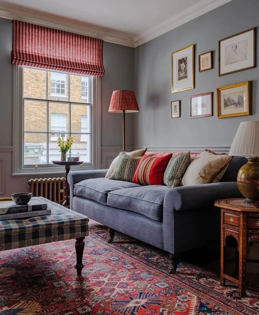 Charming blue living room with vintage decor