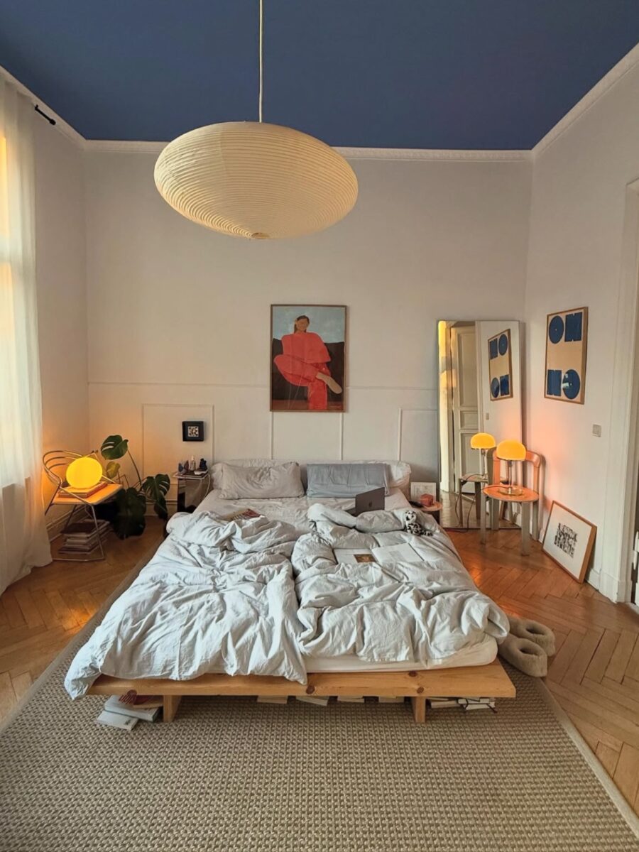 Cozy minimalist bedroom with artistic flair