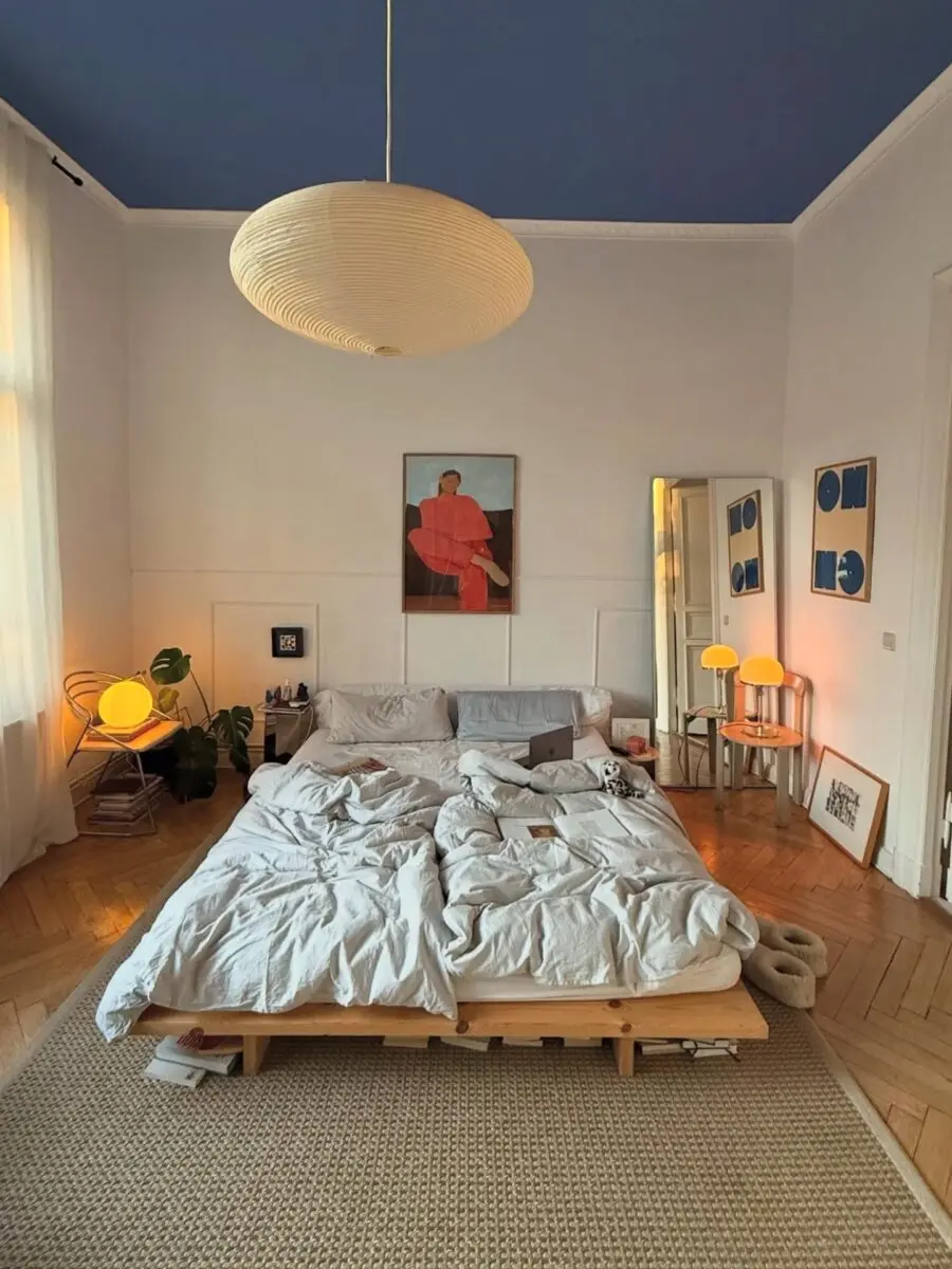 Cozy minimalist bedroom with artistic flair