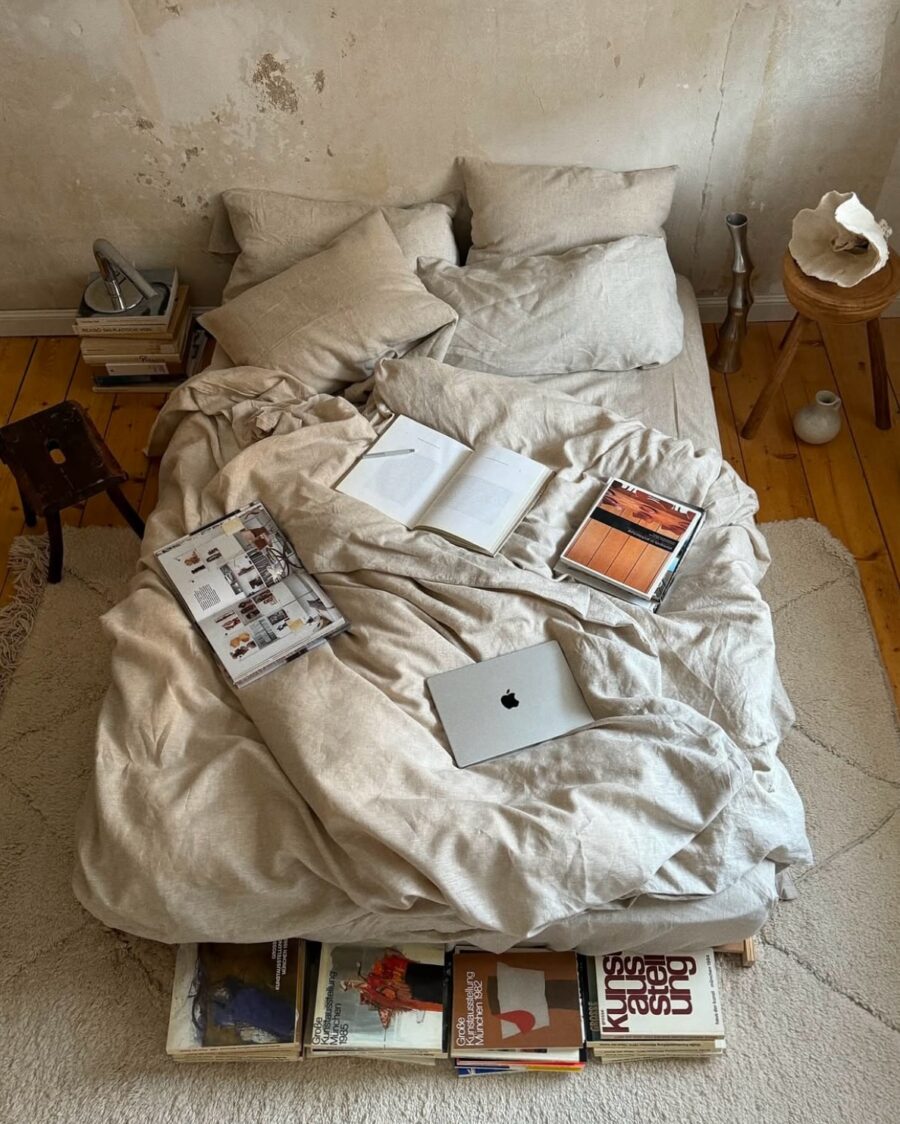 Chic bedroom with inviting linen textures