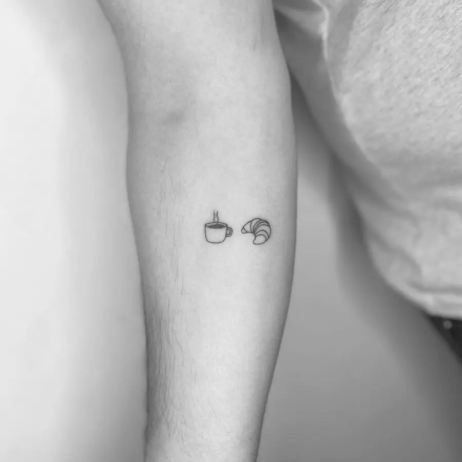 Minimalist Croissant and Coffee Tattoo Design