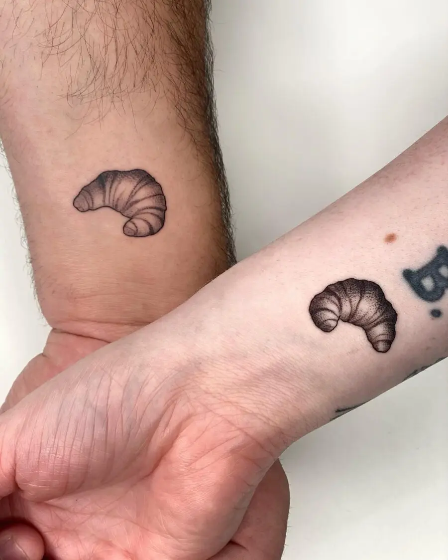 Chic Minimalist Croissant Tattoos on Forearms