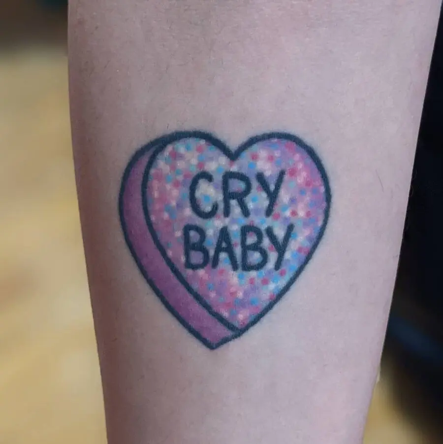 Cute and colorful candy heart tattoo design
