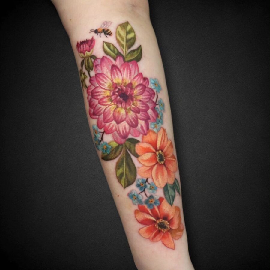 Vibrant Floral Dahlia Tattoo Design