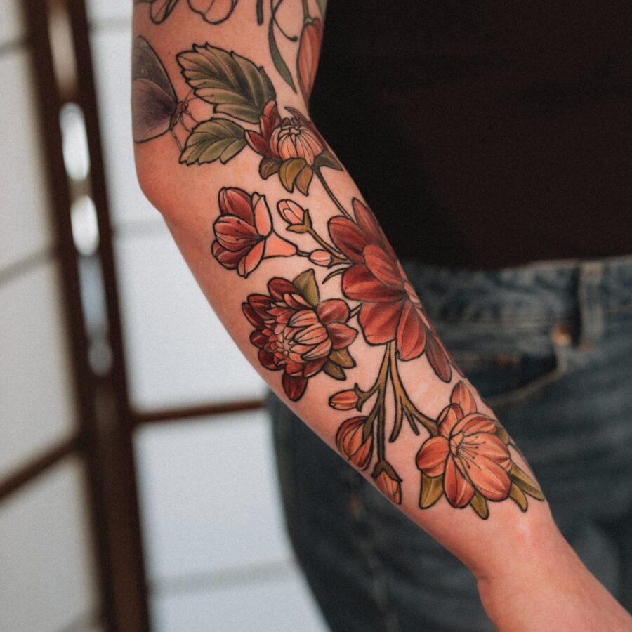 Stunning dahlia tattoos with vivid colors