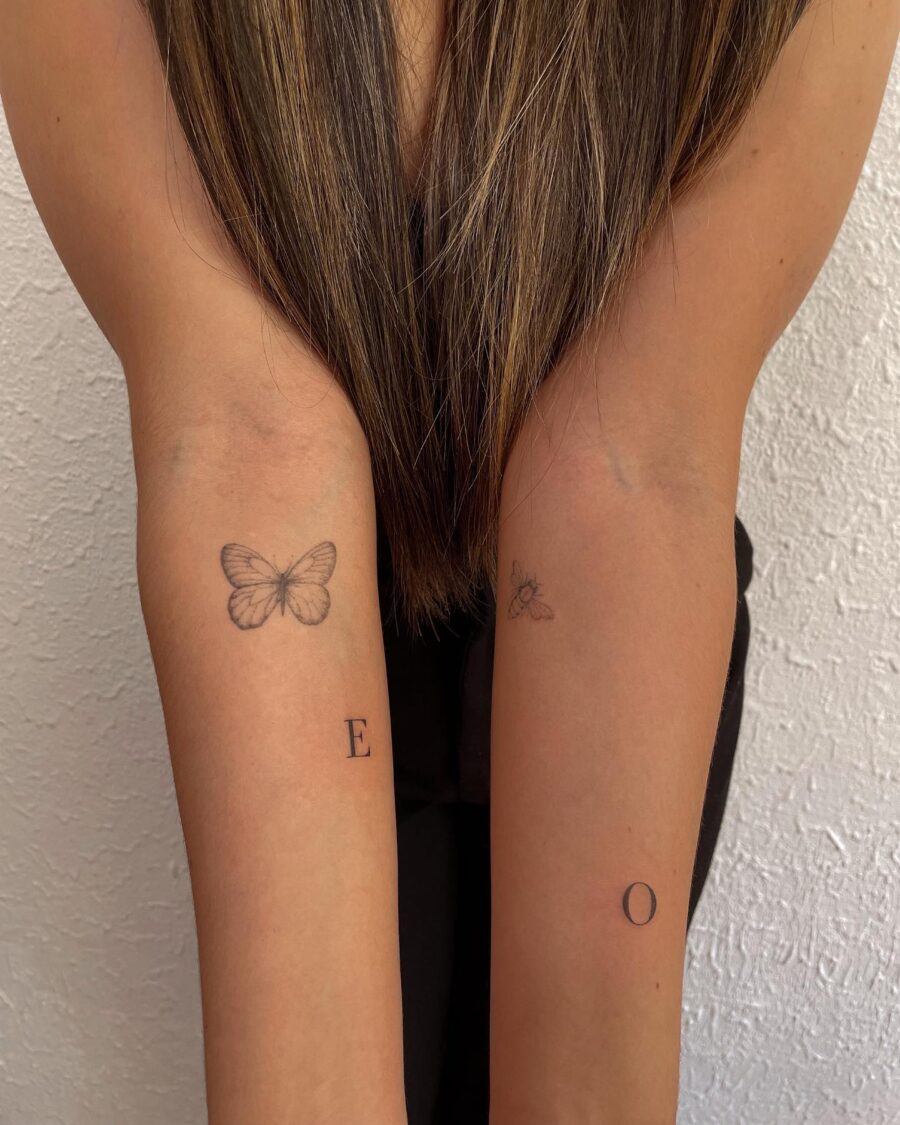 Elegant Tattoos Featuring Butterfly and Initials