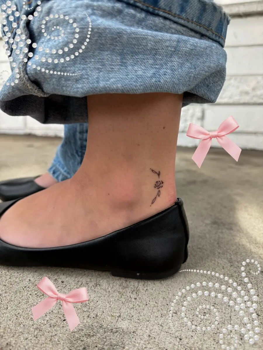 Minimalist Rose Ankle Tattoo Design