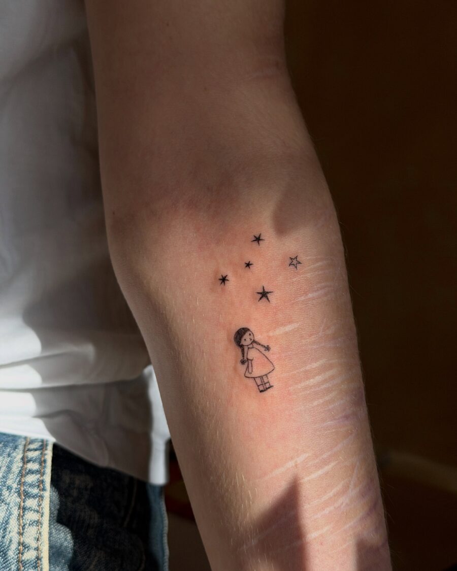 Charming Illustration of a Girl Among Stars