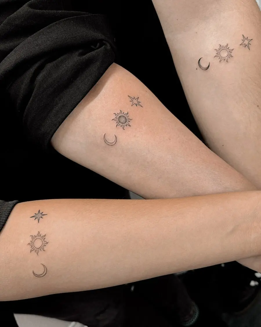 Radiant celestial symbols in minimalist tattoos