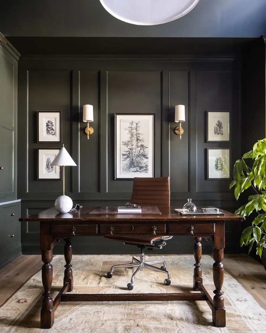 Stylish dark green home office setup