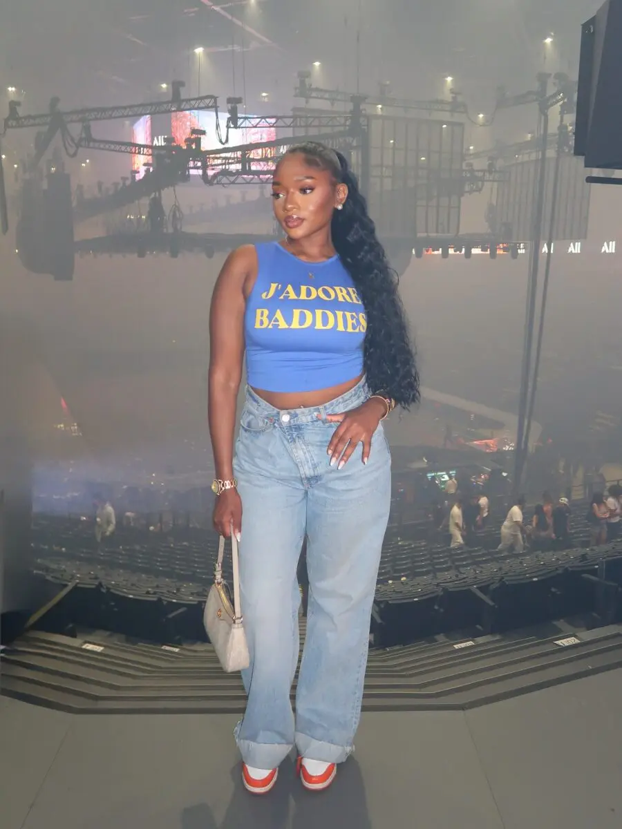 Stylish concert outfit featuring bold fashion statement