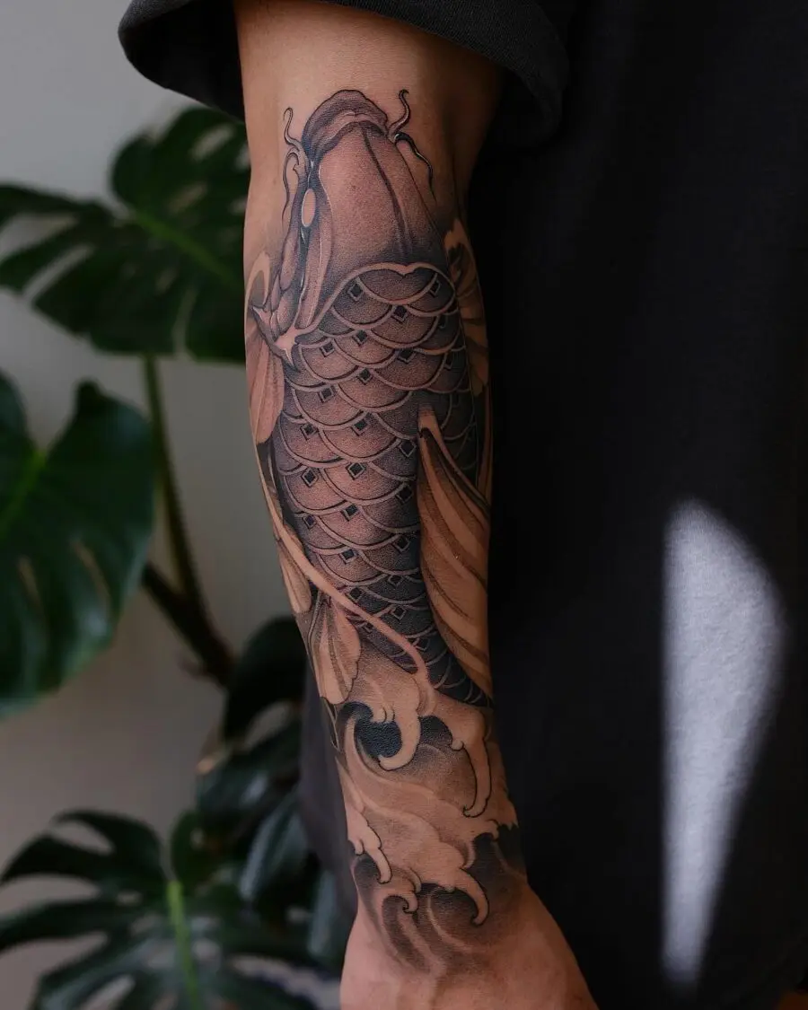 Stunning koi fish half sleeve tattoo design