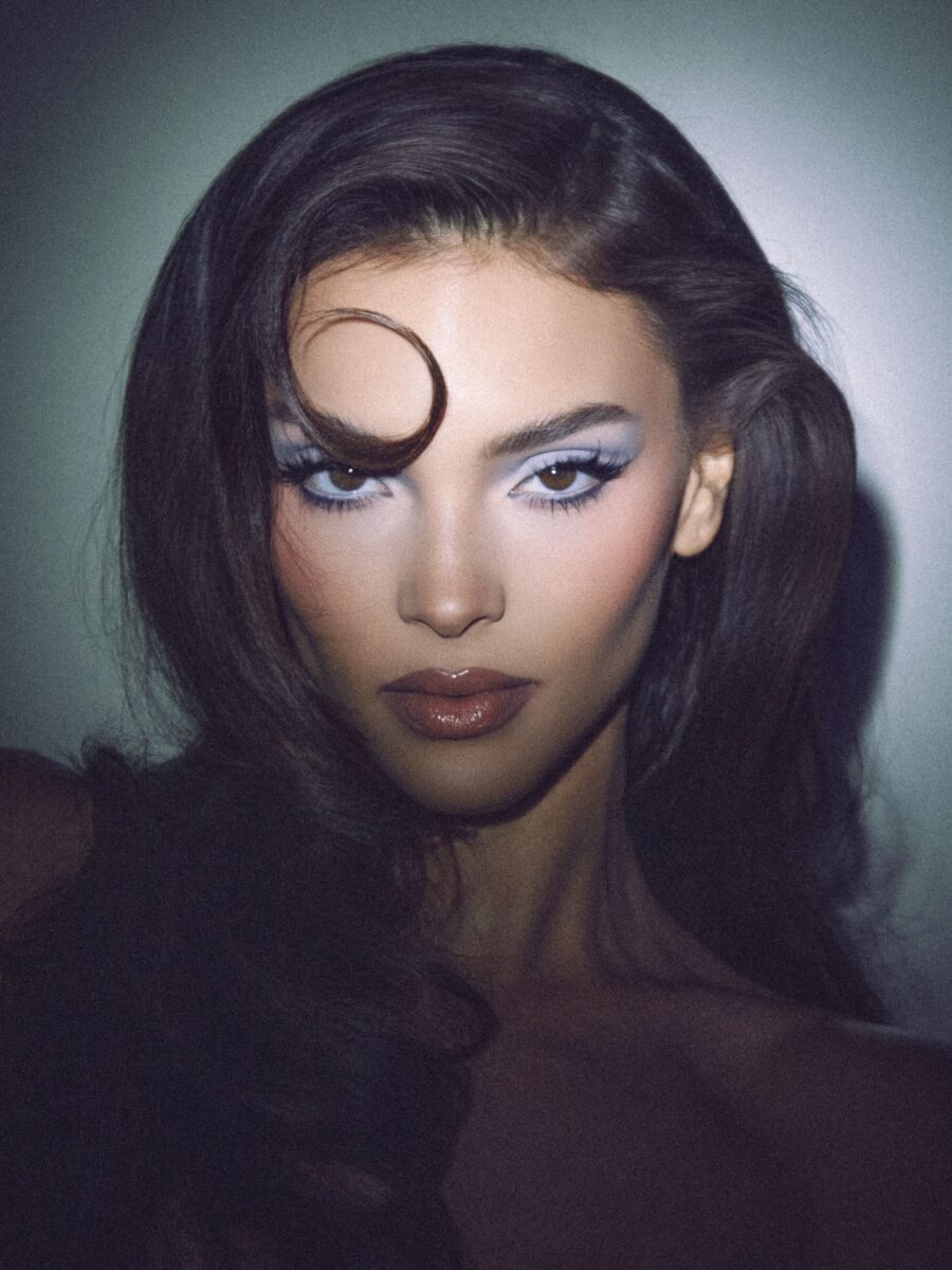 Soft glam with bold eye makeup and gloss