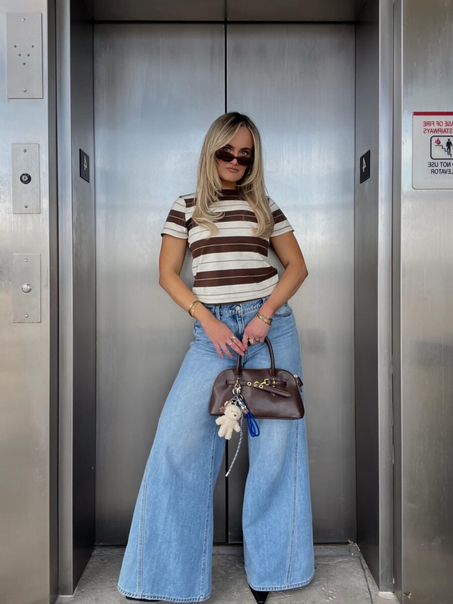 Stylish Flare Jeans with Striped Top Look