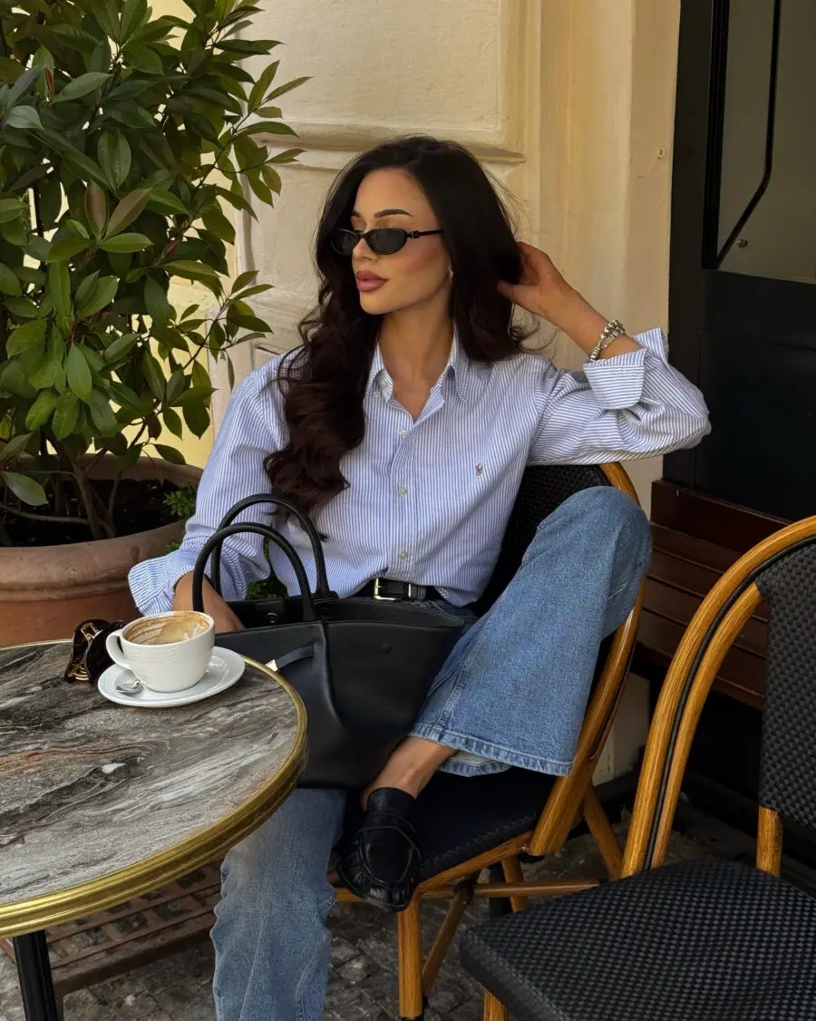 Chic Flare Jeans and Striped Shirt Combination