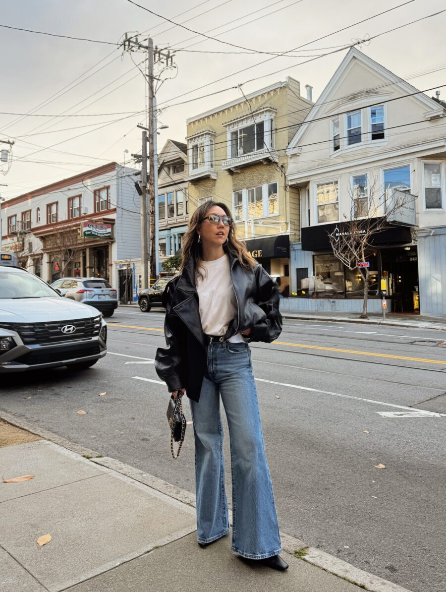 Chic street style with flare jeans