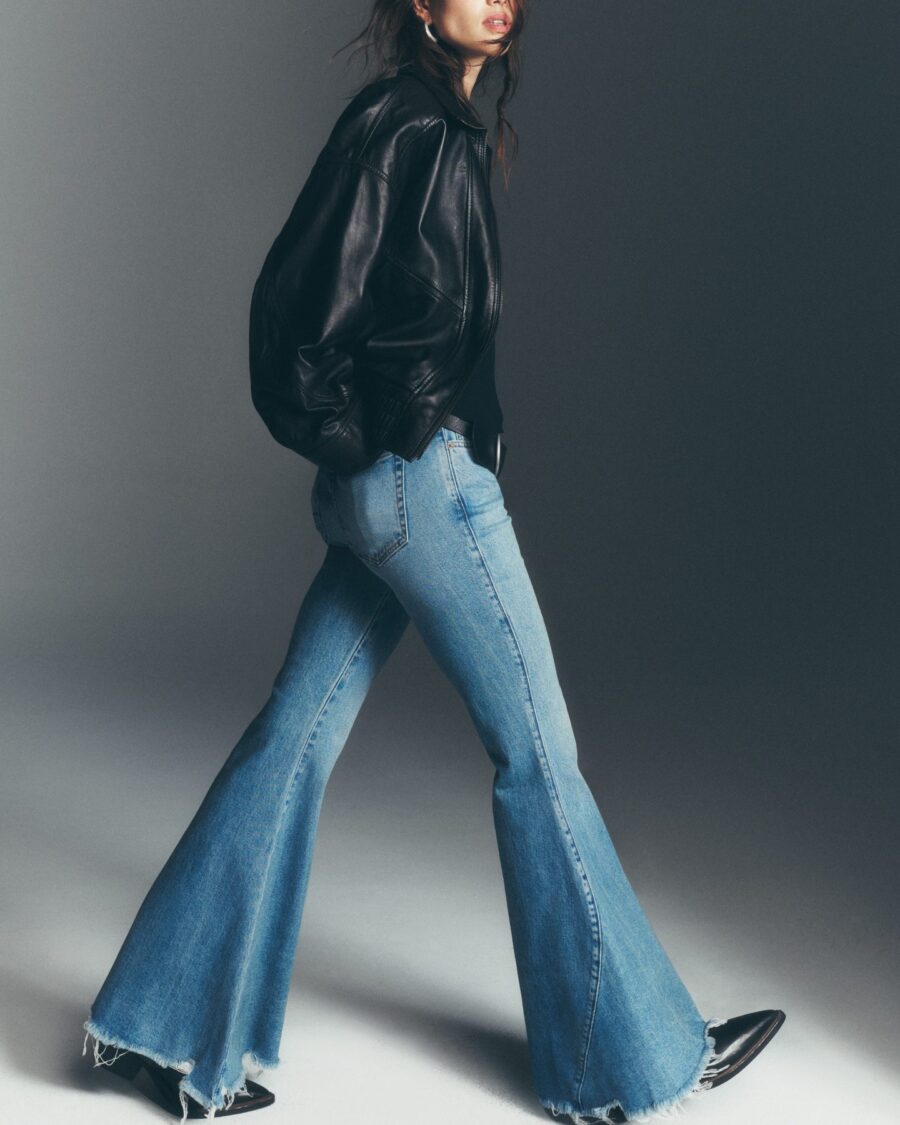 Chic Flare Jeans with a Leather Jacket