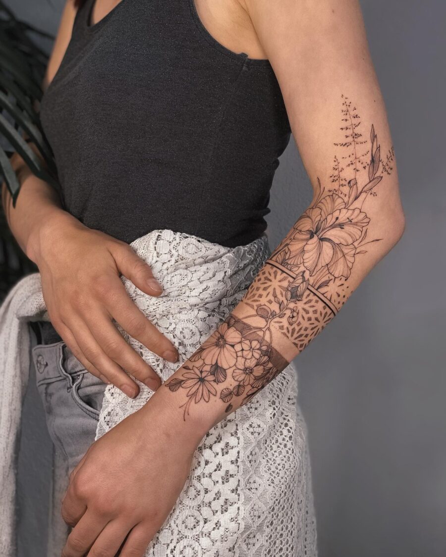 Stunning Floral Half Sleeve Tattoo Design