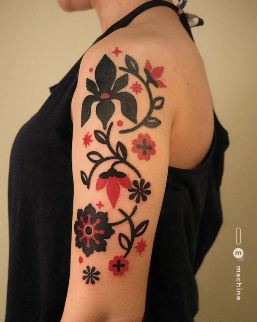 Vibrant Floral Half Sleeve Tattoo Design