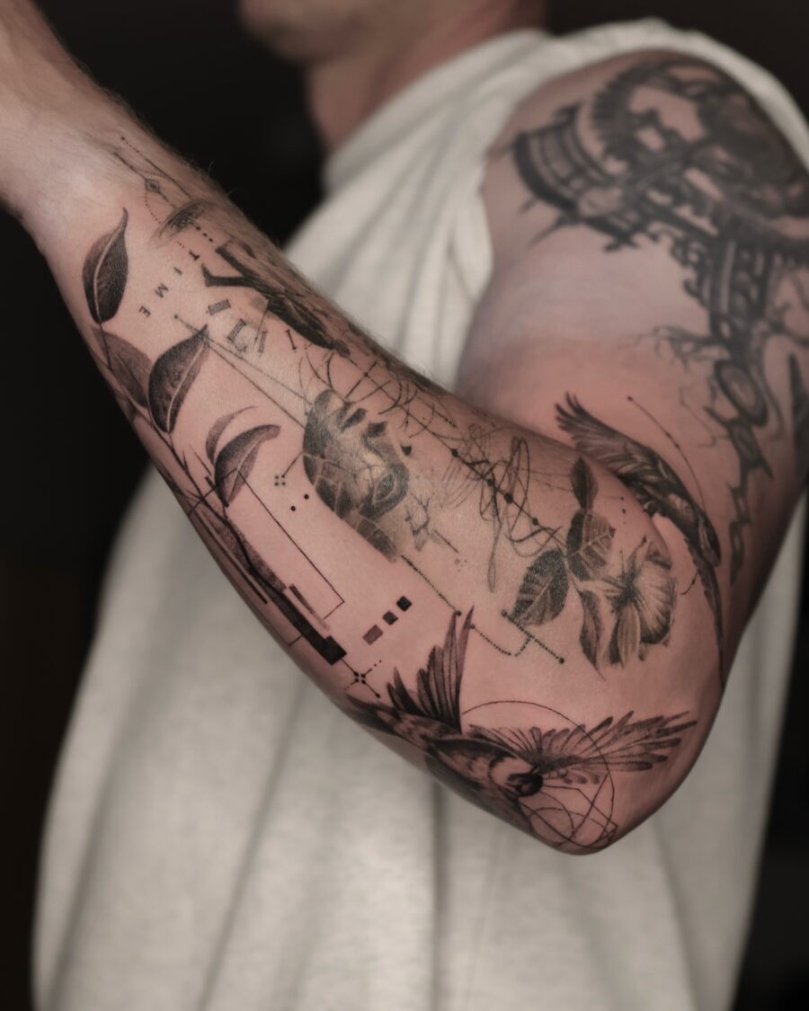 Artful fusion of nature and abstract tattoos