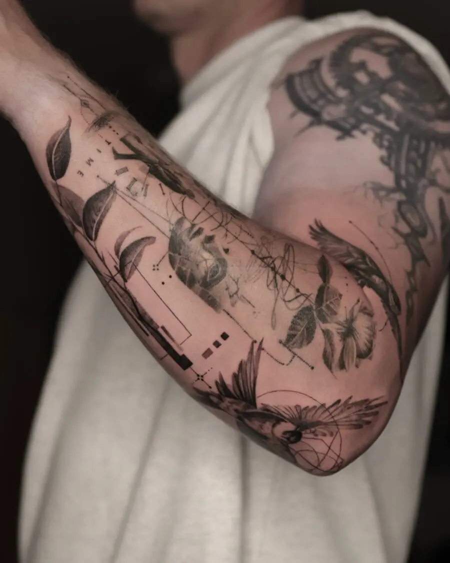 Artful fusion of nature and abstract tattoos