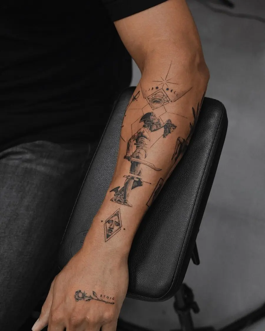 Intricate Black Ink Half Sleeve Tattoo Design