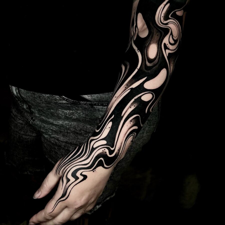 Intricate black abstract half sleeve tattoo design