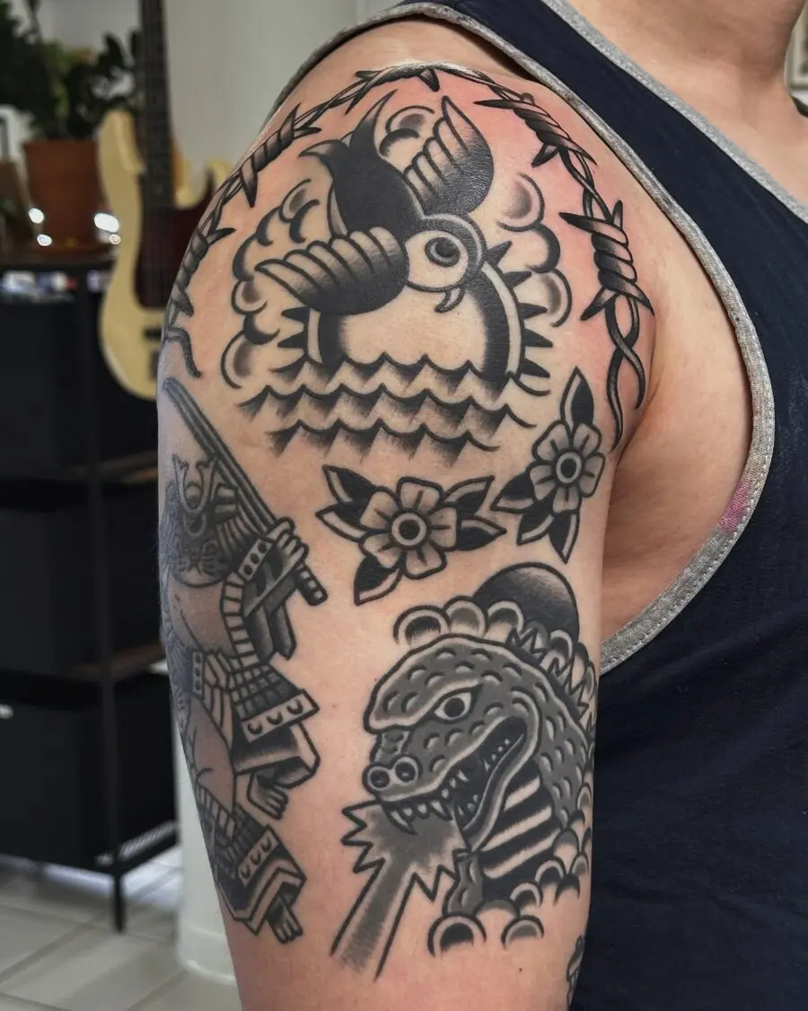 Traditional Japanese-inspired half sleeve tattoo design