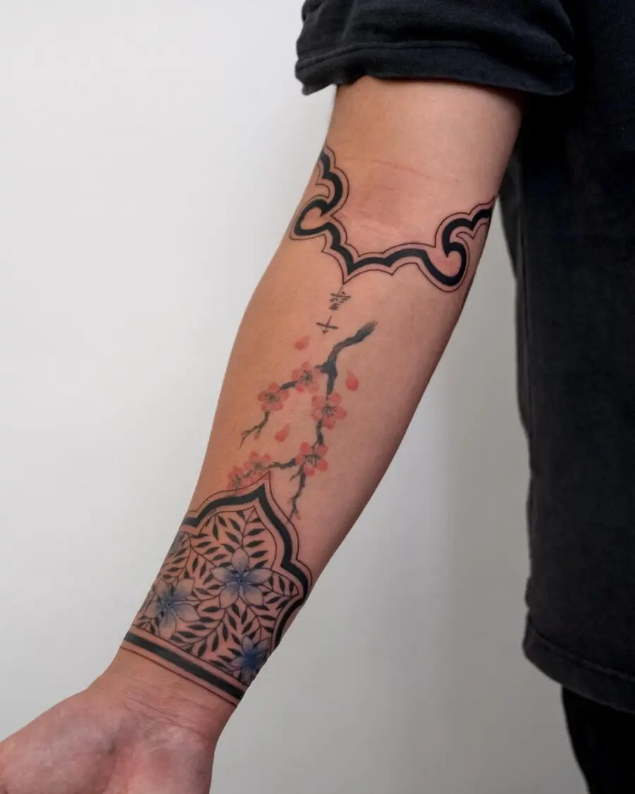 Elegant floral half sleeve tattoo concept