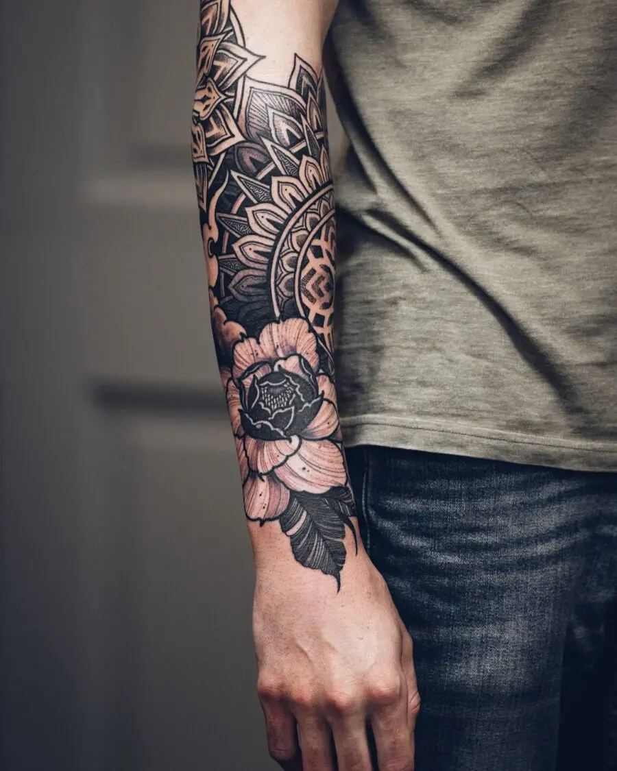Elegant floral half sleeve tattoo design