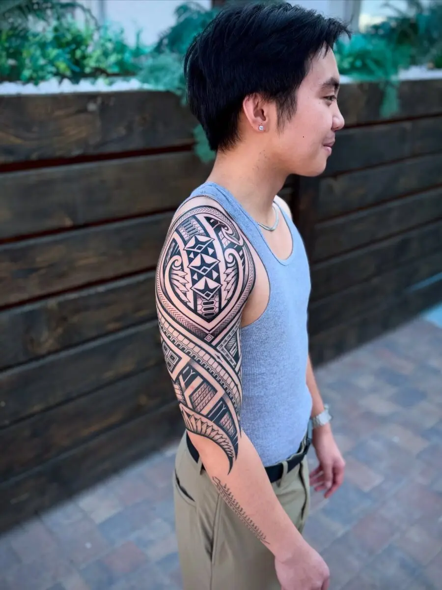 Intricate Samoan Half Sleeve Tattoo Design